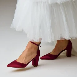 Perfect Bridal Wedding Guest Shoes | Mother Of The Bride Shoes*Liberty Satin Block Heel Ankle Strap Court Shoes Berry