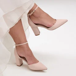 Perfect Bridal Pink Prom Shoes | Prom Shoes*Liberty Suede Block Heel Ankle Strap Court Shoes Blush