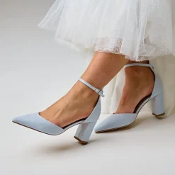 Perfect Bridal Mother Of The Bride Shoes | Wedding Shoes*Liberty Blue Suede Block Heel Ankle Strap Court Shoes Blue 