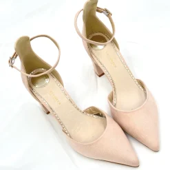 Perfect Bridal Pink Prom Shoes | Prom Shoes*Liberty Suede Block Heel Ankle Strap Court Shoes Blush