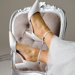 Perfect Bridal Wedding Shoes | Mid Heel*Liberty Satin Block Heel Ankle Strap Court Shoes Ivory