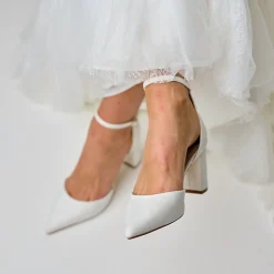 Perfect Bridal Wedding Guest Shoes | Mother Of The Bride Shoes*Liberty Suede Block Heel Ankle Strap Court Shoes Ivory