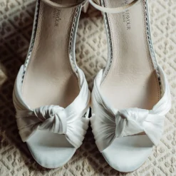 Perfect Bridal Wedding Shoes | Mid Heel*Lucinda Satin Knotted Block Heel Sandals Ivory