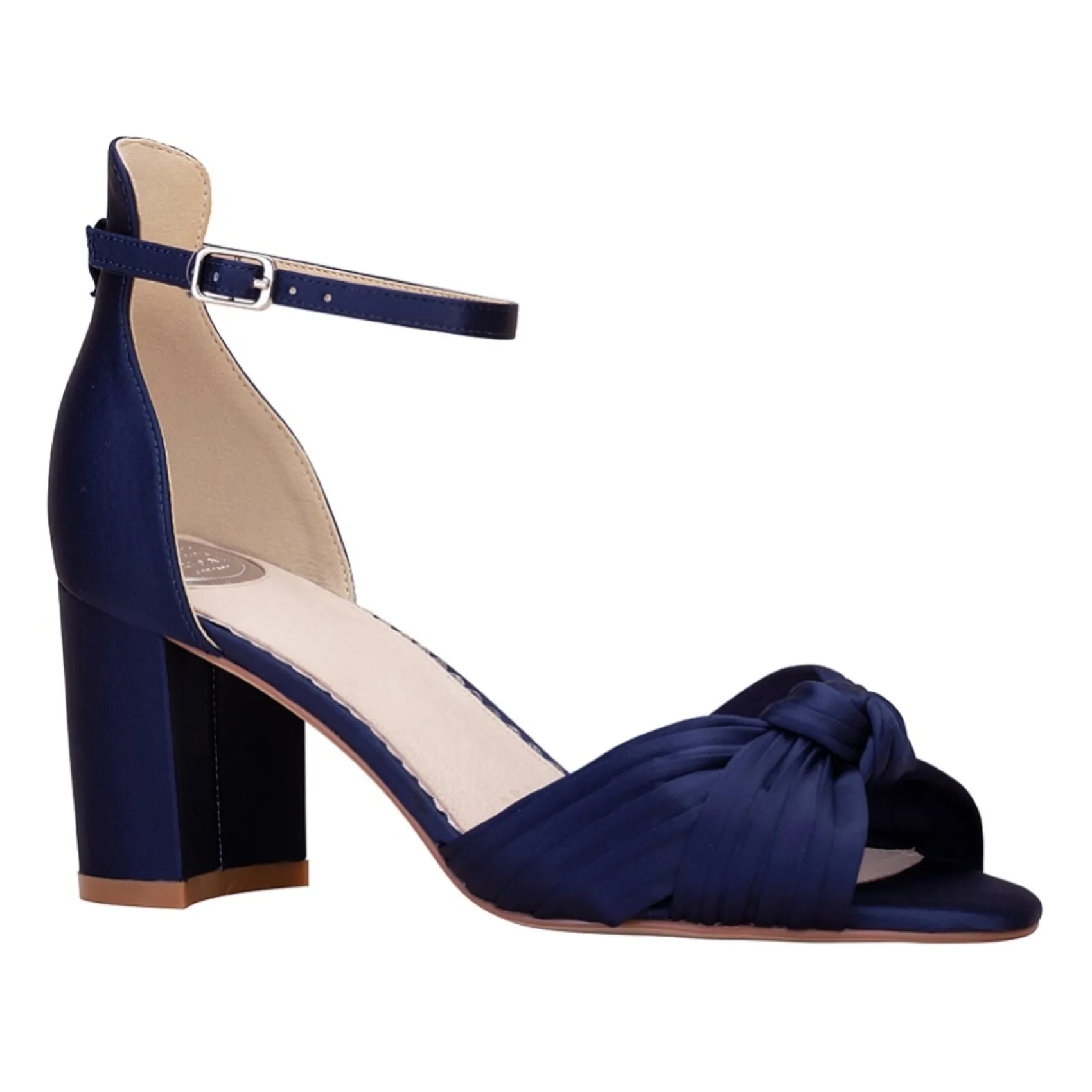 Perfect Bridal Wedding Guest Shoes | Mother Of The Bride Shoes*Lucinda Satin Knotted Block Heel Sandals Midnight