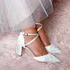Perfect Bridal Wedding Shoes | Mid Heel*Maisie Dyeable Lace Block Heel Cross Strap Court Ivory