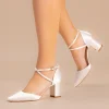 Perfect Bridal Mother Of The Bride Shoes | Wedding Shoes*Maisie Dyeable Satin Block Heel Cross Strap Court Ivory