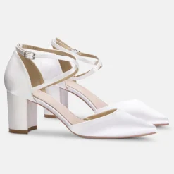 Perfect Bridal Mother Of The Bride Shoes | Wedding Shoes*Maisie Dyeable Satin Block Heel Cross Strap Court Ivory
