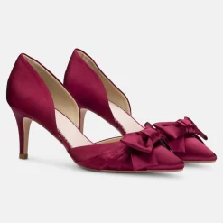 Perfect Bridal Party Shoes | Wedding Guest Shoes*Margo Satin Mid Heel Bow Court Shoes Berry