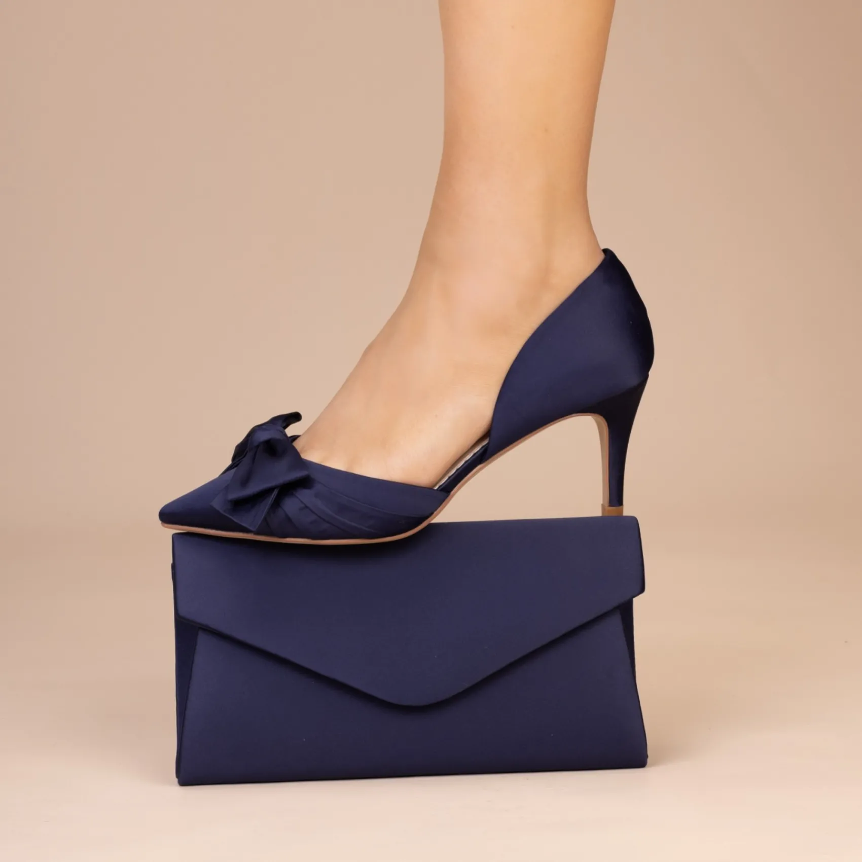 Perfect Bridal Party Shoes | Wedding Guest Shoes*Margo Satin Mid Heel Bow Court Shoes Midnight
