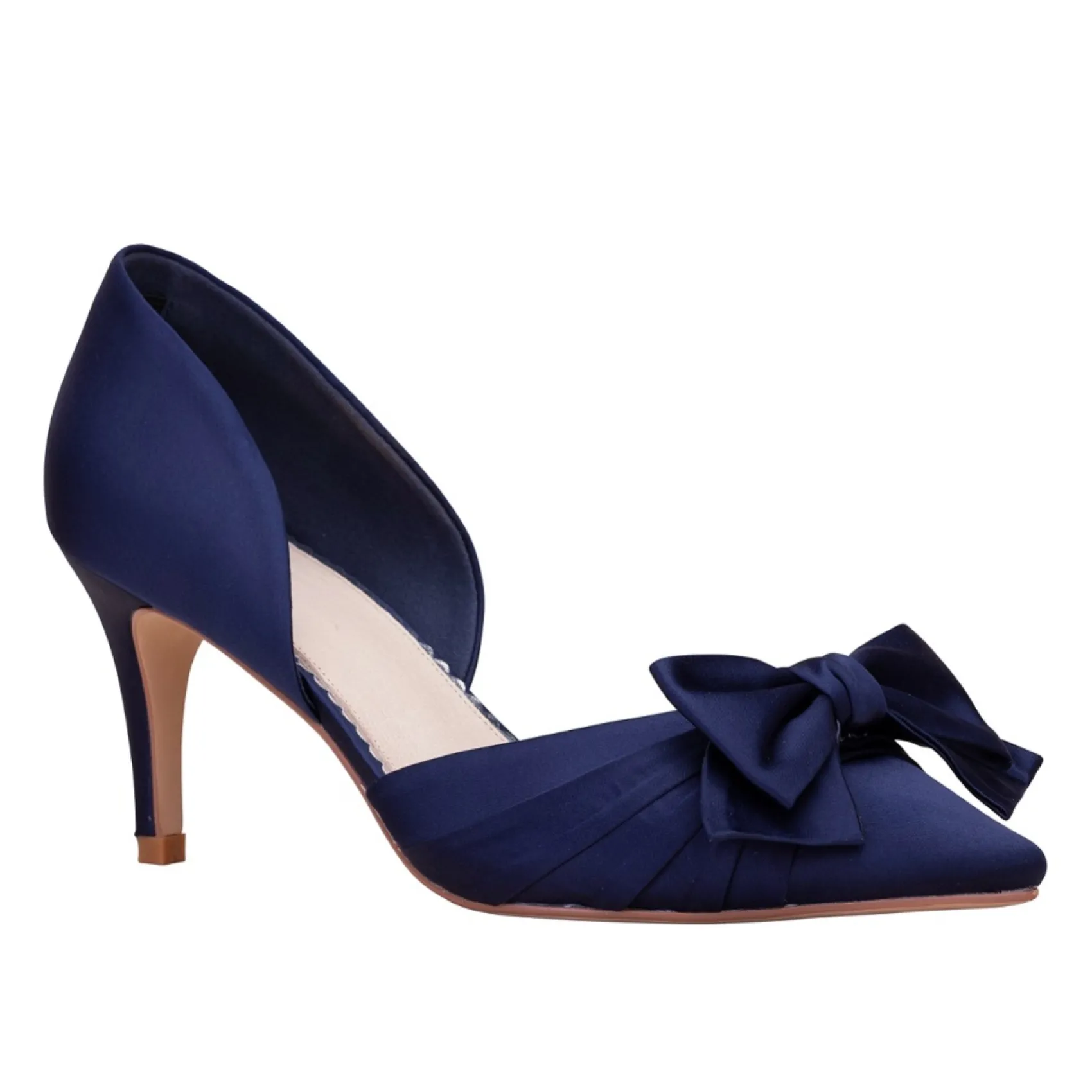 Perfect Bridal Party Shoes | Wedding Guest Shoes*Margo Satin Mid Heel Bow Court Shoes Midnight