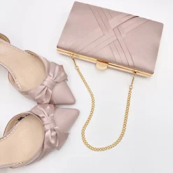 Perfect Bridal Party Shoes | Wedding Guest Shoes*Margo Satin Mid Heel Bow Court Shoes Taupe
