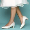 Perfect Bridal Wedding Shoes | Low Heel*Melanie Dyeable Satin Block Heel Court Shoes Ivory
