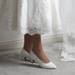 Perfect Bridal Wedding Shoes | Low Heel*Melanie Lace Block Heel Court Shoes (Wide Fit) Ivory
