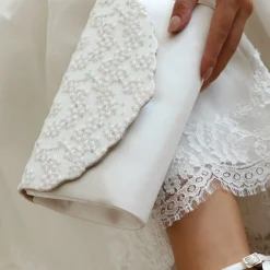 Perfect Bridal Wedding Handbags*Nutmeg Dyeable Satin and Sequin Lace Clutch Bag Ivory