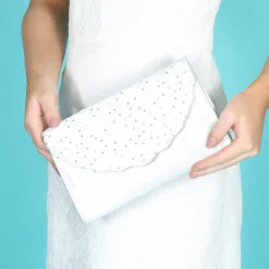Perfect Bridal Wedding Handbags*Nutmeg Dyeable Satin and Sequin Lace Clutch Bag Ivory