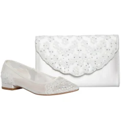 Perfect Bridal Wedding Handbags*Nutmeg Dyeable Satin and Sequin Lace Clutch Bag Ivory