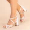 Perfect Bridal Wedding Shoes | Mid Heel*Peony Lace Block Heel Cross Strap Sandals Ivory
