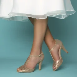 Perfect Bridal Party Shoes | Wedding Guest Shoes*Perla Crystal Embellished T-Bar Sandals Gold