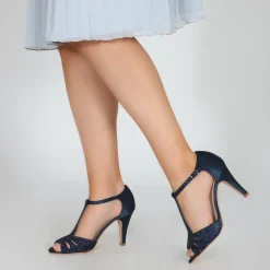 Perfect Bridal Party Shoes | Wedding Guest Shoes*Perla Crystal Embellished T-Bar Sandals Navy