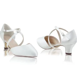 Perfect Bridal Wedding Shoes | Low Heel*Renate Satin Heel Courts with Straps (Wide Fit) Ivory