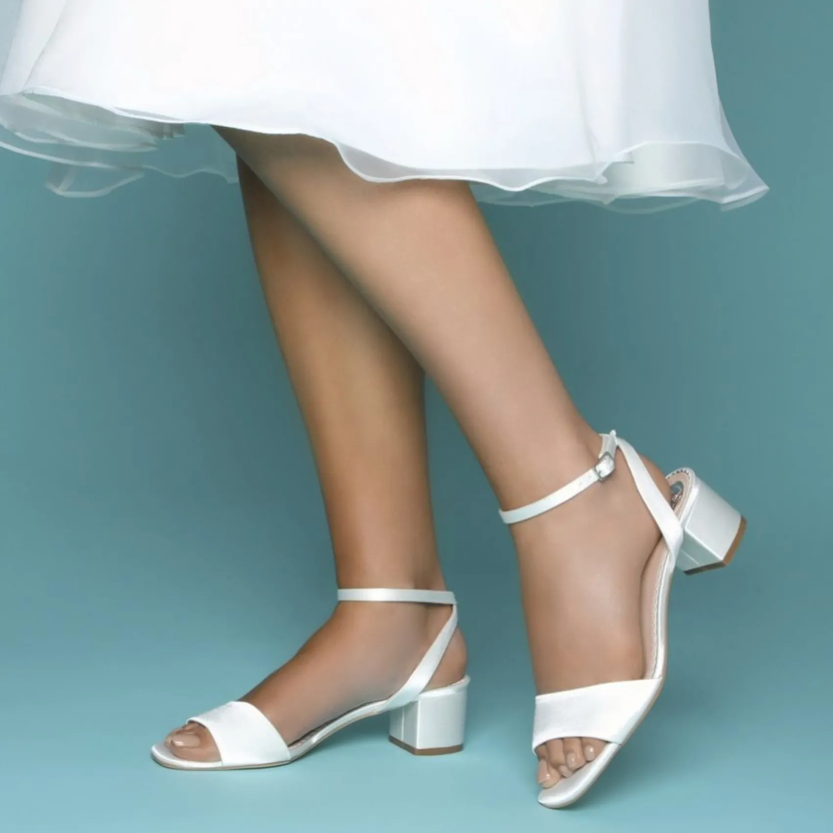 Perfect Bridal Bridesmaid Shoes | Wedding Shoes*Riley Dyeable Satin Pearl Low Block Heel Sandals Ivory