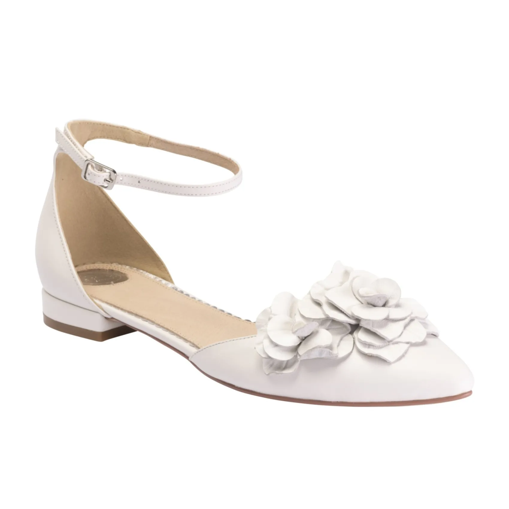 Perfect Bridal Wedding Shoes | Vintage Wedding Shoes*Roma Leather Floral Ankle Strap Flats Ivory