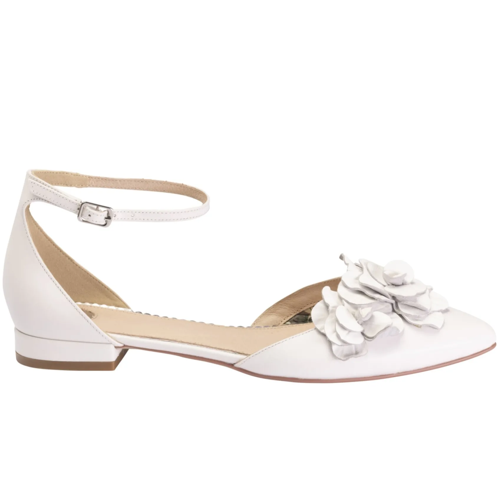 Perfect Bridal Wedding Shoes | Vintage Wedding Shoes*Roma Leather Floral Ankle Strap Flats Ivory