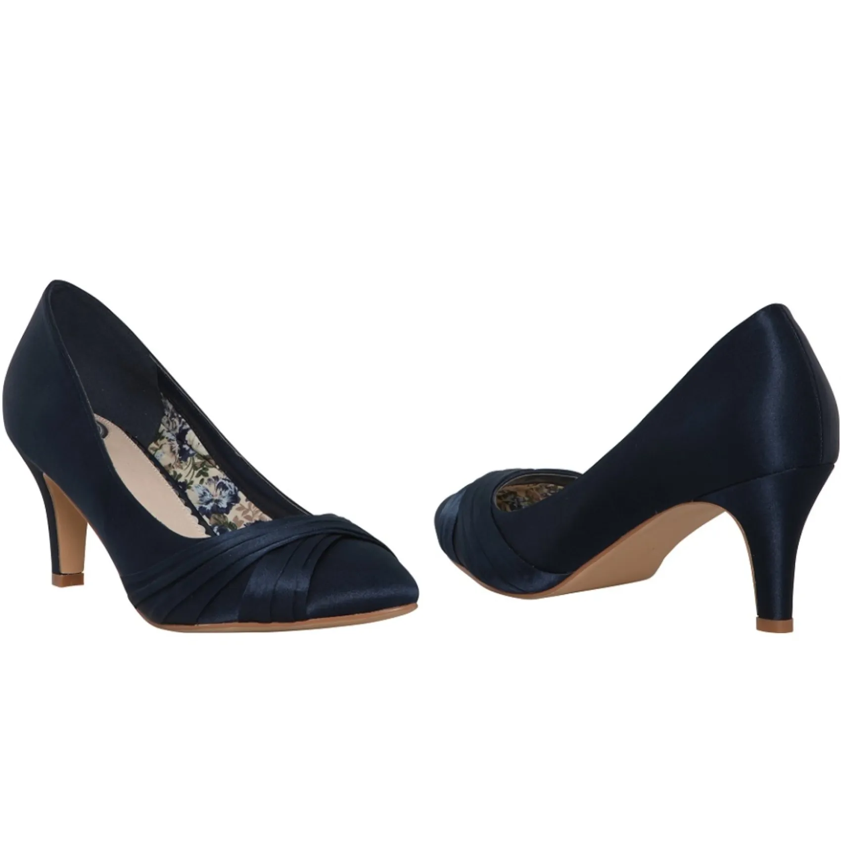Perfect Bridal Wedding Guest Shoes | Mother Of The Bride Shoes*Sally Satin Mid Heel Court Shoes Navy