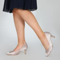 Perfect Bridal Wedding Guest Shoes | Mother Of The Bride Shoes*Sally Satin Mid Heel Court Shoes Taupe