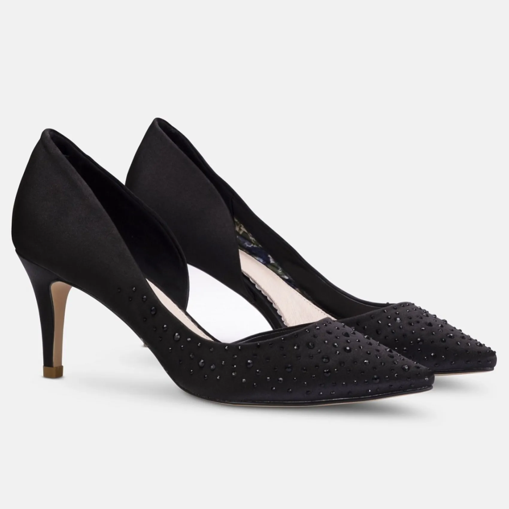 Perfect Bridal Party Shoes | Wedding Guest Shoes*Sienna Satin Crystal Open Waist Pointed Courts Black