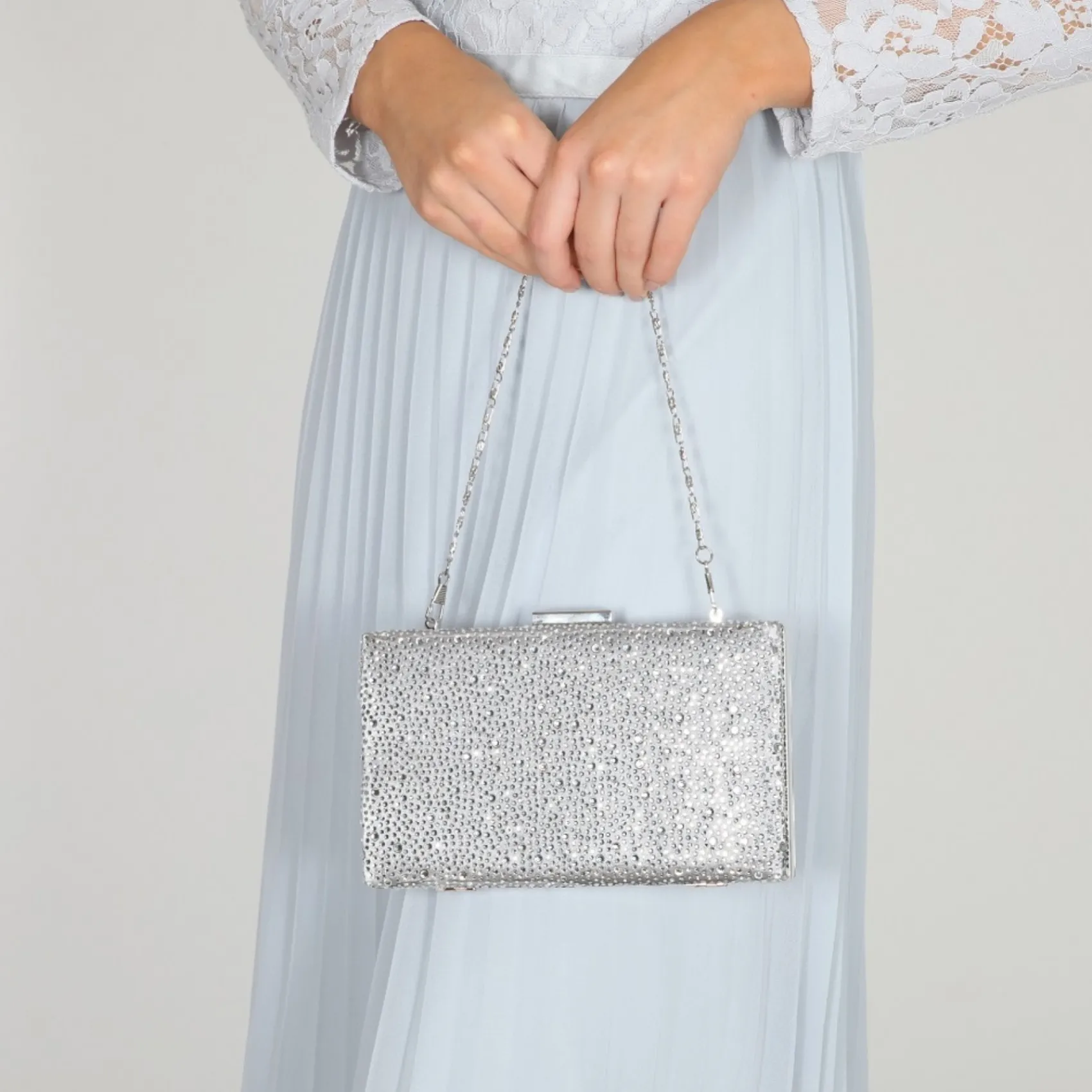 Perfect Bridal Prom Bags | Occasion Handbags*Sorrel Sparkly Diamante Box Clutch Bag Silver