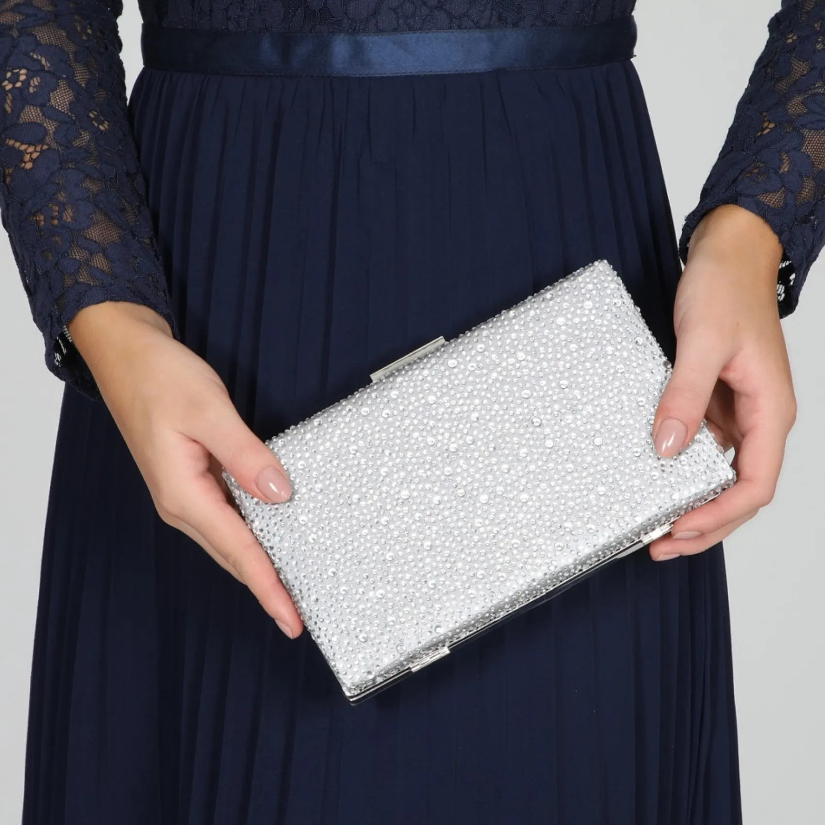 Perfect Bridal Prom Bags | Occasion Handbags*Sorrel Sparkly Diamante Box Clutch Bag Silver