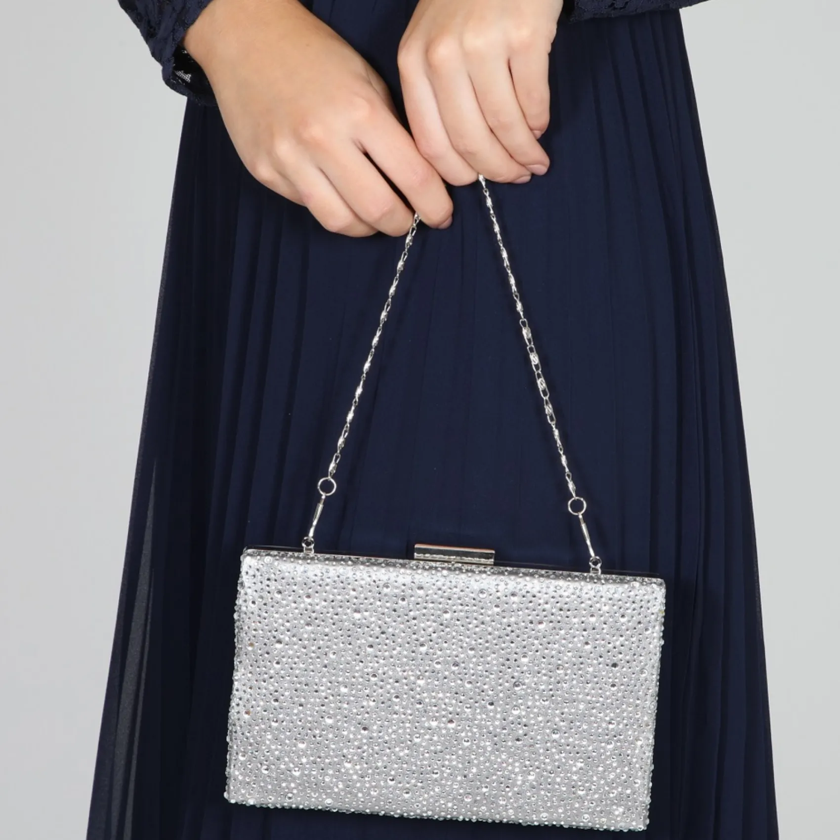 Perfect Bridal Prom Bags | Occasion Handbags*Sorrel Sparkly Diamante Box Clutch Bag Silver