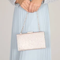 Perfect Bridal Prom Bags | Occasion Handbags*Sorrel Sparkly Diamante Box Clutch Taupe