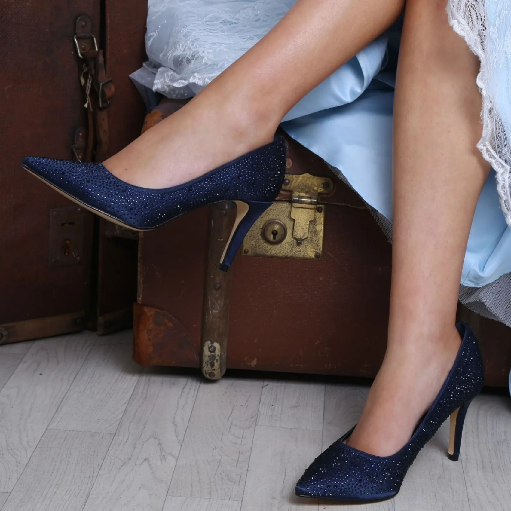 Perfect Bridal Sparkly Prom Shoes | Blue Prom Shoes*Stara Crystal Embellished Pointed Courts Navy