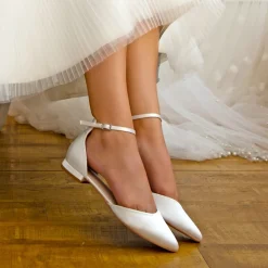 Perfect Bridal Wedding Shoes | Shoes For Dyeing*Tilly Dyeable Satin Ankle Strap Flats Ivory