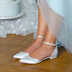 Perfect Bridal Wedding Shoes | Shoes For Dyeing*Tilly Dyeable Satin Ankle Strap Flats Ivory