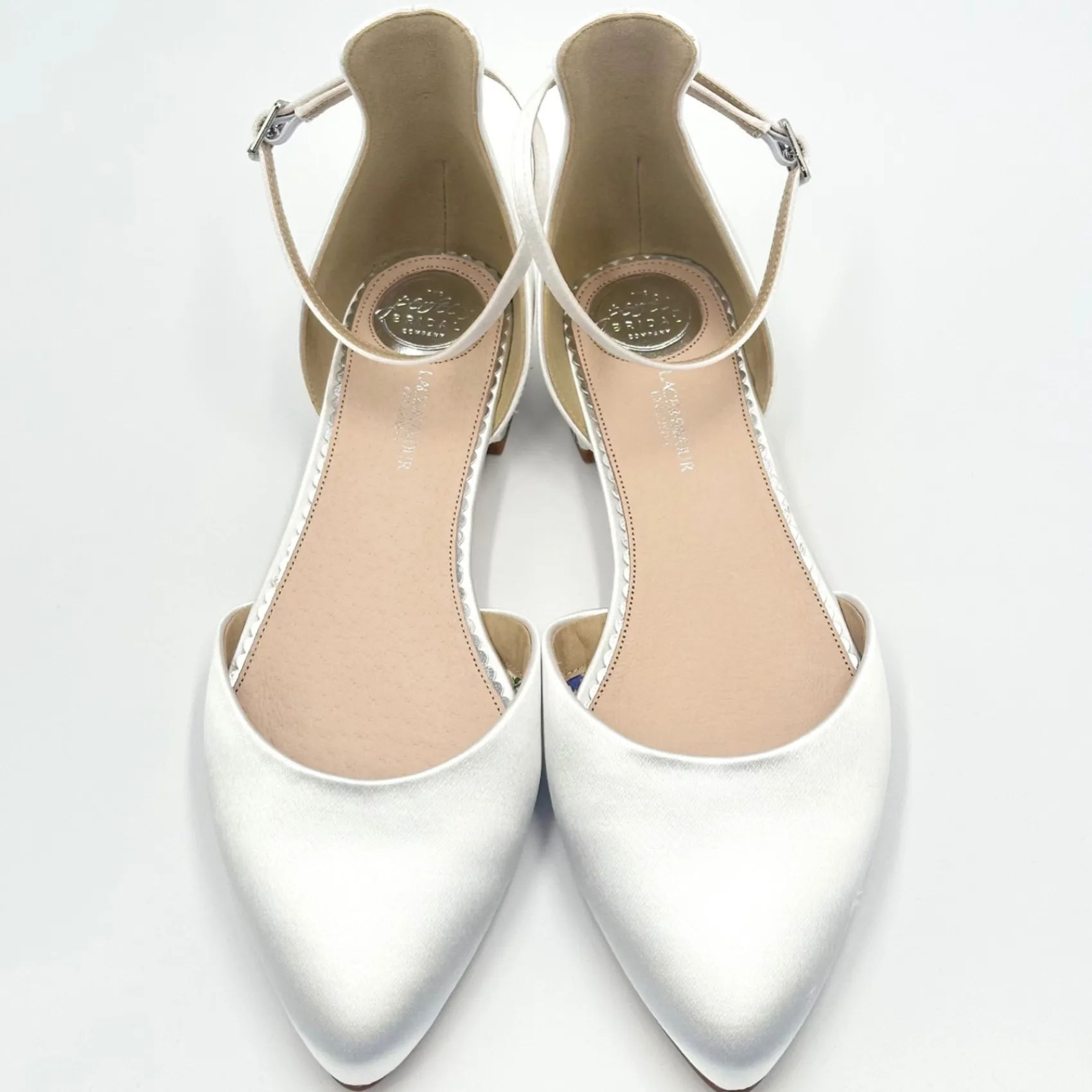 Perfect Bridal Wedding Shoes | Shoes For Dyeing*Tilly Dyeable Satin Ankle Strap Flats (Wide Fit) Ivory