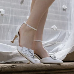 Perfect Bridal Mother Of The Bride Shoes | Wedding Shoes*Valentina Leather Floral Ankle Strap Court Shoes Ivory