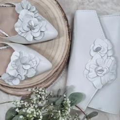 Perfect Bridal Wedding Handbags*Verona Leather Floral Clutch Bag Ivory