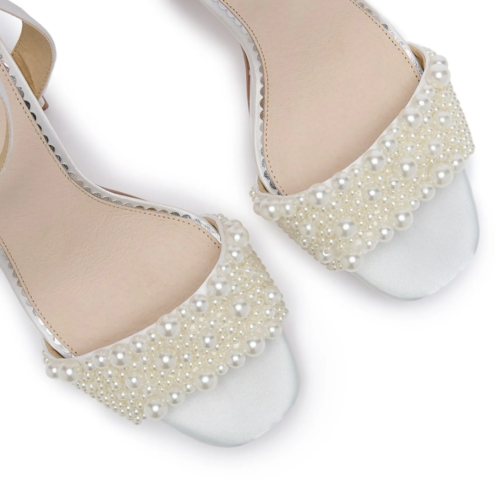 Perfect Bridal Wedding Shoes | High Heel*Willow Satin Pearl Block Heel Platform Sandals Ivory