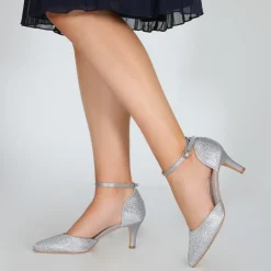 Perfect Bridal Sparkly Prom Shoes | Silver Prom Shoes*Xena Crystal Embellished Ankle Strap Court Shoes Silver