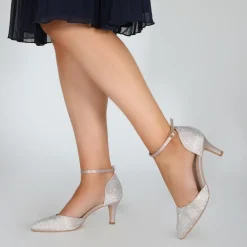 Perfect Bridal Sparkly Prom Shoes | Prom Shoes*Xena Crystal Embellished Ankle Strap Court Shoes Taupe