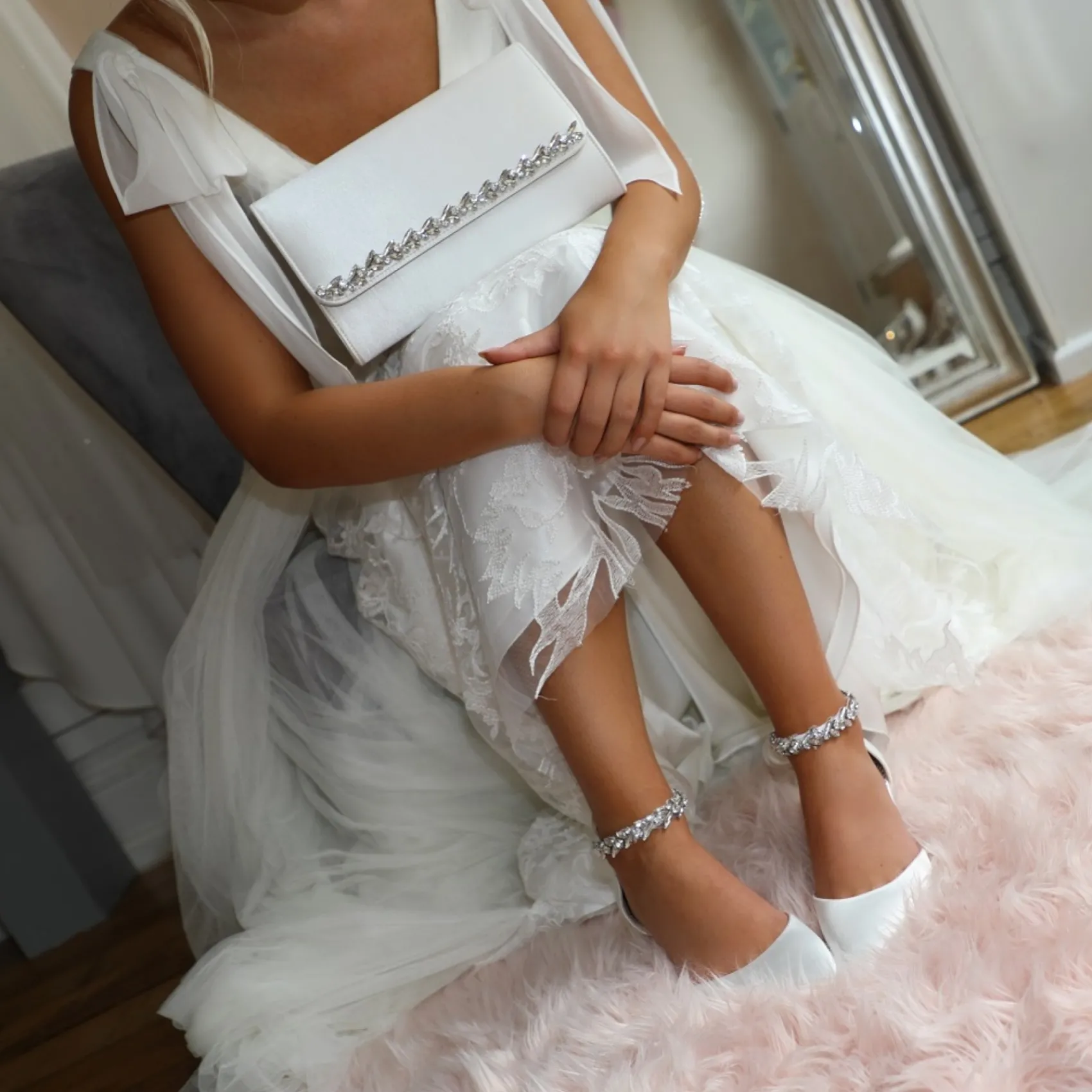 Perfect Bridal Wedding Handbags*Yvette Dyeable Satin and Crystal Clutch Bag Ivory