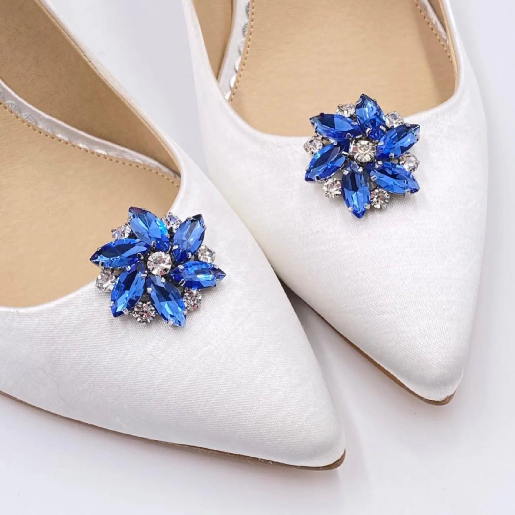 Lace & Favour Something Blue Gifts | Shoe Jewellery*Petal Sapphire Crystal Flower Shoe Clips
