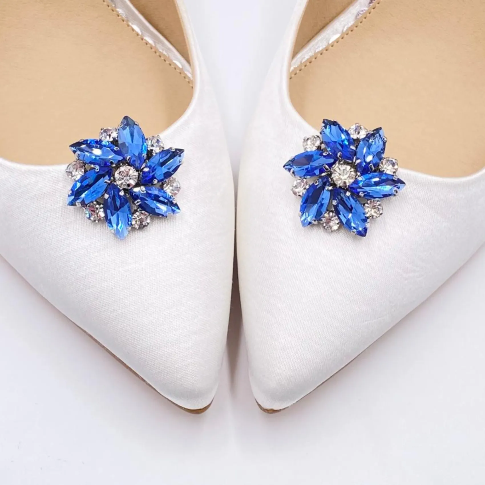 Lace & Favour Something Blue Gifts | Shoe Jewellery*Petal Sapphire Crystal Flower Shoe Clips