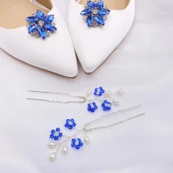 Lace & Favour Something Blue Gifts | Shoe Jewellery*Petal Sapphire Crystal Flower Shoe Clips