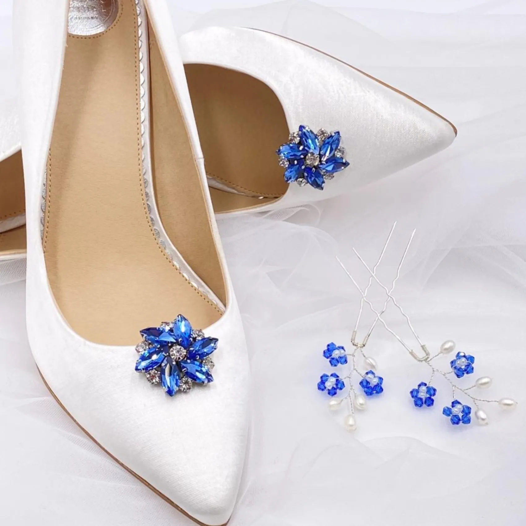 Lace & Favour Something Blue Gifts | Shoe Jewellery*Petal Sapphire Crystal Flower Shoe Clips