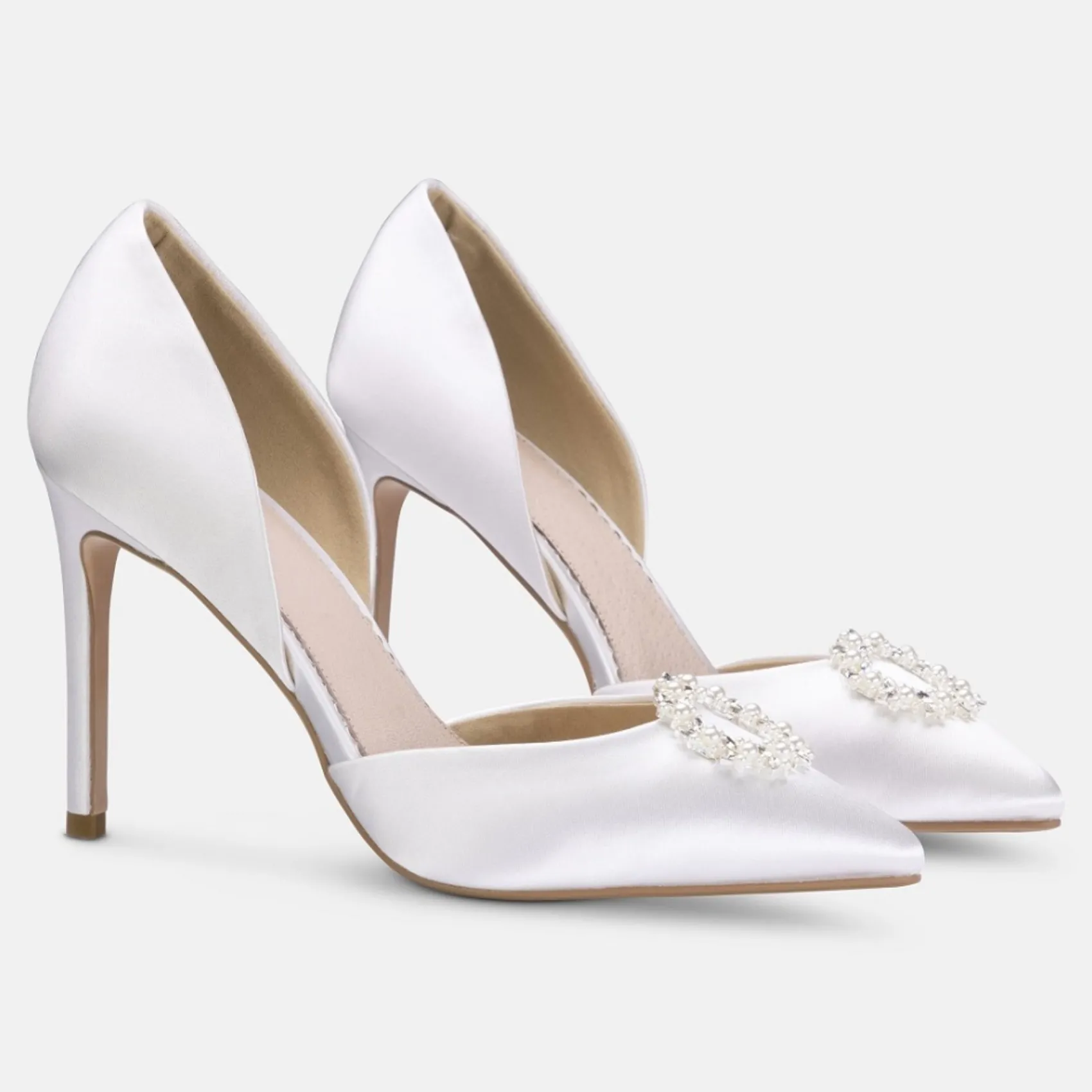 Perfect Bridal Wedding Shoes | High Heel*Pippa Dyeable Satin Pearl Brooch High Heel Court Shoes Ivory