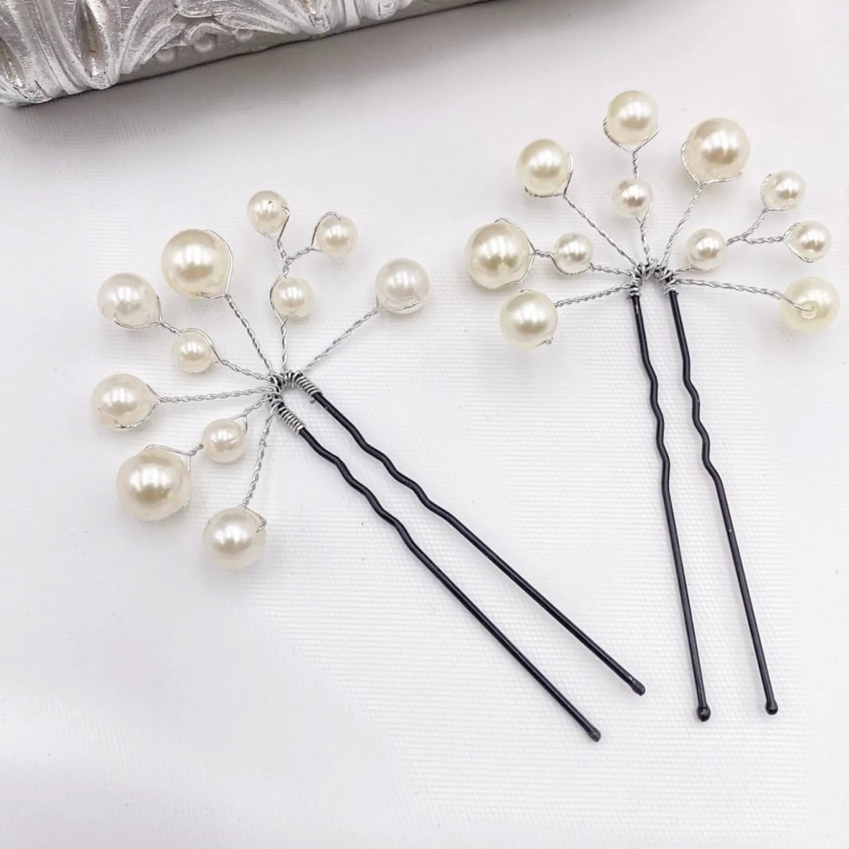 Lace & Favour Bridesmaid Gifts | Bride Gifts*Polly Ivory Pearl Spray Wedding Hair Pin Ivory/ Silver